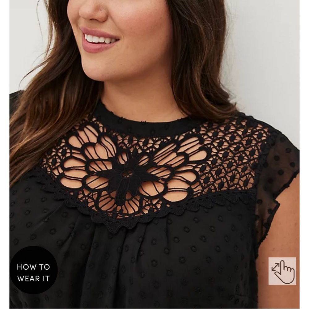 Torrid Clip Dot Chiffon Black Peplum Tunic - Picture 3 of 5